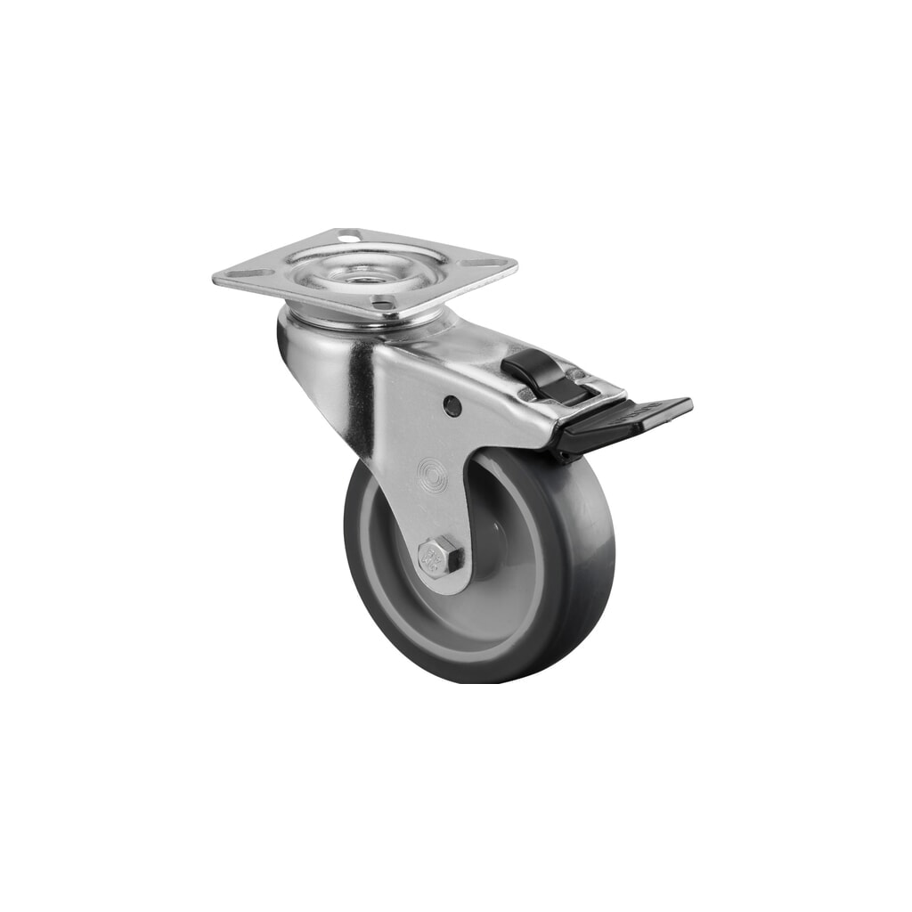 Rueda TPE, rueda directriz con bloqueo, cojinete de fricción, pletina, Ø x ancho 75 x 25 mm, CC 60 kg Imagen del producto: Rueda TPE, rueda directriz con bloqueo, cojinete de fricción, pletina, Ø x ancho 75 x 25 mm, CC 60 kg
