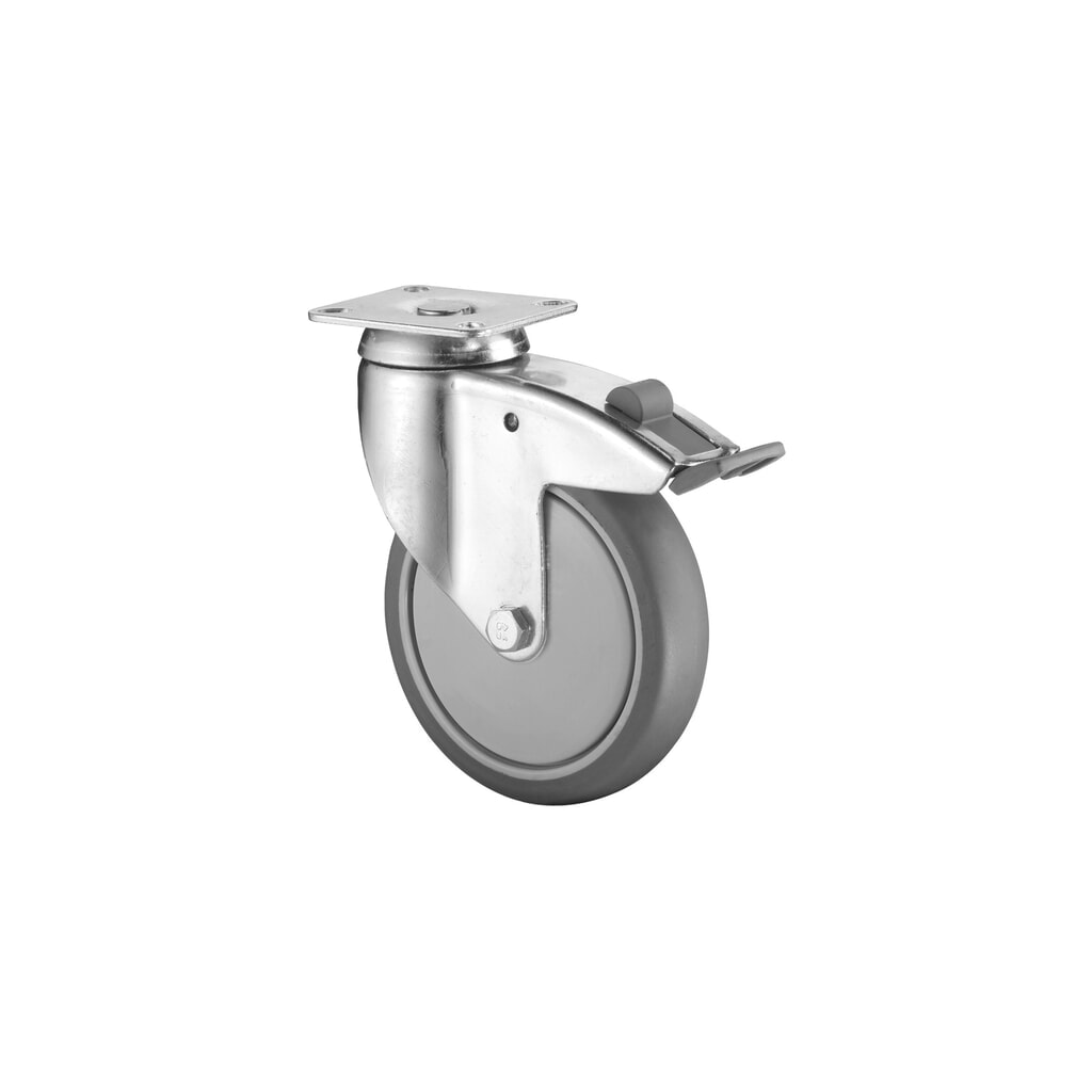 Imagen del producto: Rueda TPE, rueda directriz con bloqueo, versión pesada, rodamiento de bolas, pletina, Ø x ancho 125 x 31 mm, CC 100 kg