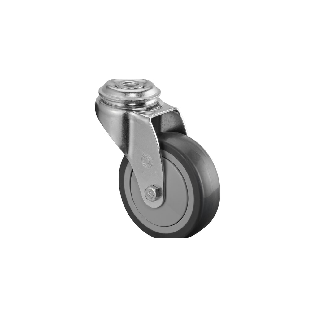 Rueda TPE, rueda directriz, rodamiento de bolas, pletina, Ø x ancho 75 x 25 mm, CC 60 kg Imagen del producto: Rueda TPE, rueda directriz, rodamiento de bolas, pletina, Ø x ancho 75 x 25 mm, CC 60 kg