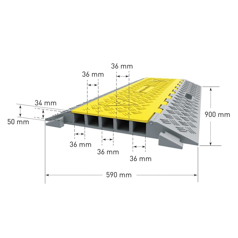 Número de imagen del producto 5: Salvacables con 5 canales, encajable, H x A x F 50 x 900 x 500 mm, negro/amarillo