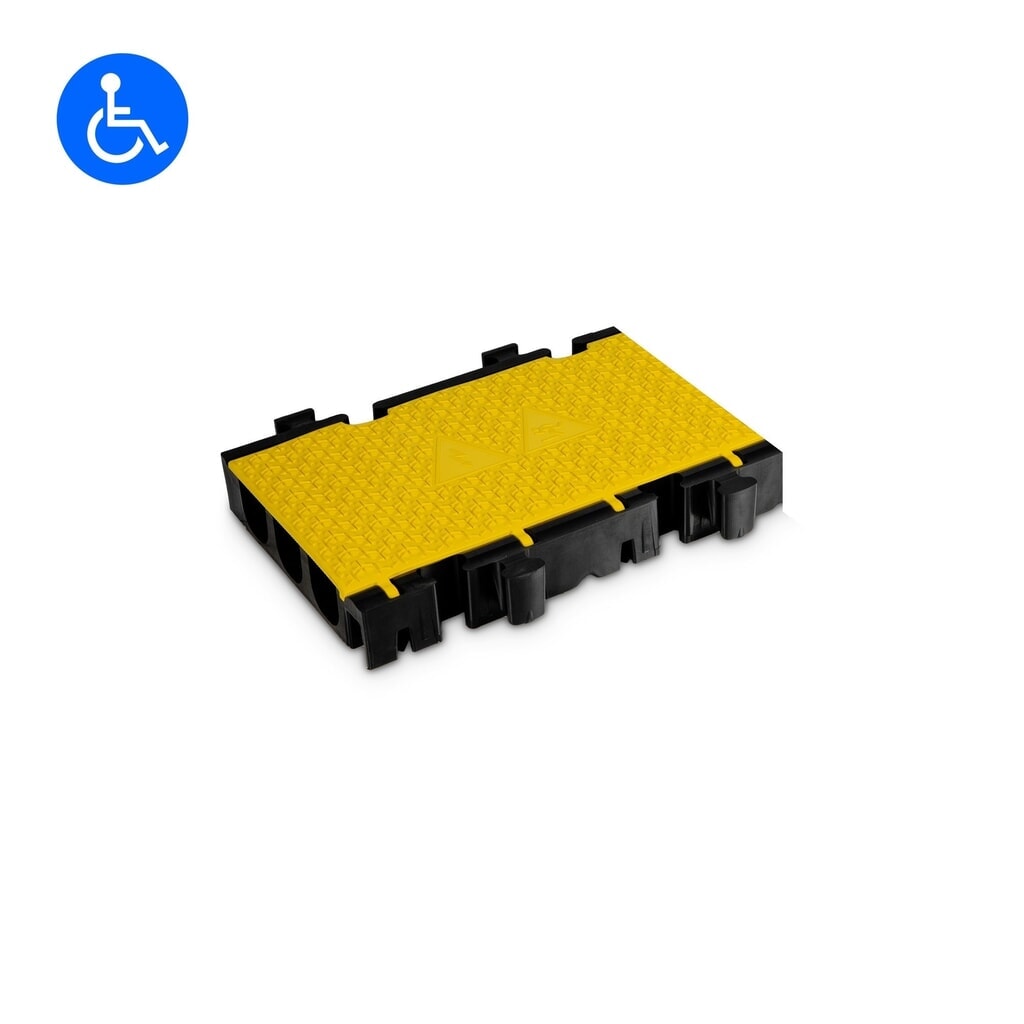 Salvacables Defender® MIDI 3 2D de Adam Hall, Pieza central, 3 canales, negro/amarillo, media versión Imagen del producto: Salvacables Defender® MIDI 3 2D de Adam Hall, Pieza central, 3 canales, negro/amarillo, media versión