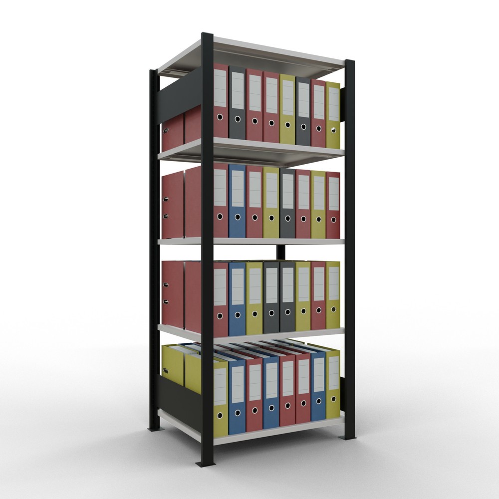 Número de imagen del producto 2: estantería para archivo módulo inicial SCHULTE, doble cara, sin topes centrales, carga por estante 150 kg, negro, alto H x An x F 1.800 x 750 x 600 mm
