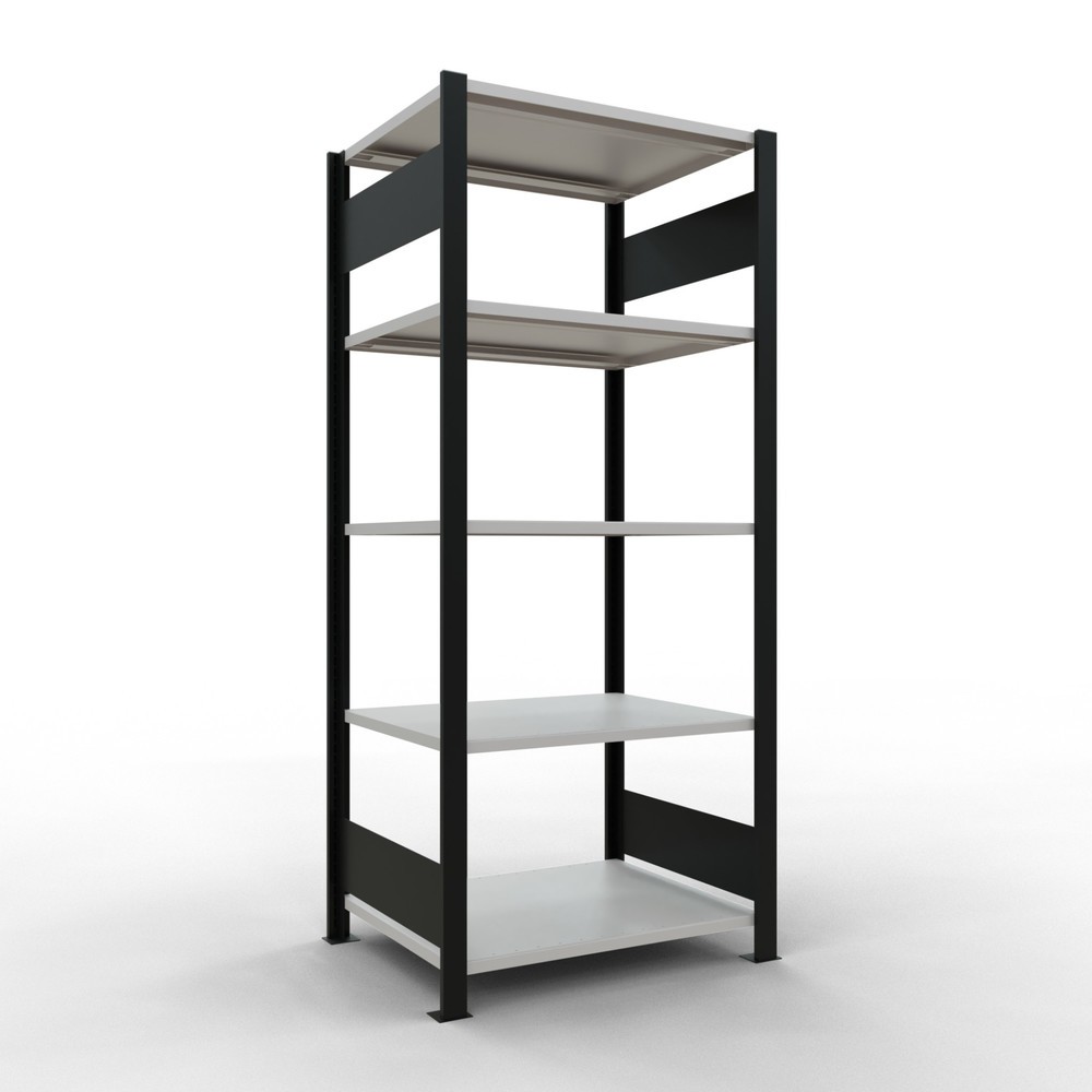 Imagen del producto: estantería para archivo módulo inicial SCHULTE, doble cara, sin topes centrales, carga por estante 150 kg, negro, alto H x An x F 1.800 x 750 x 600 mm