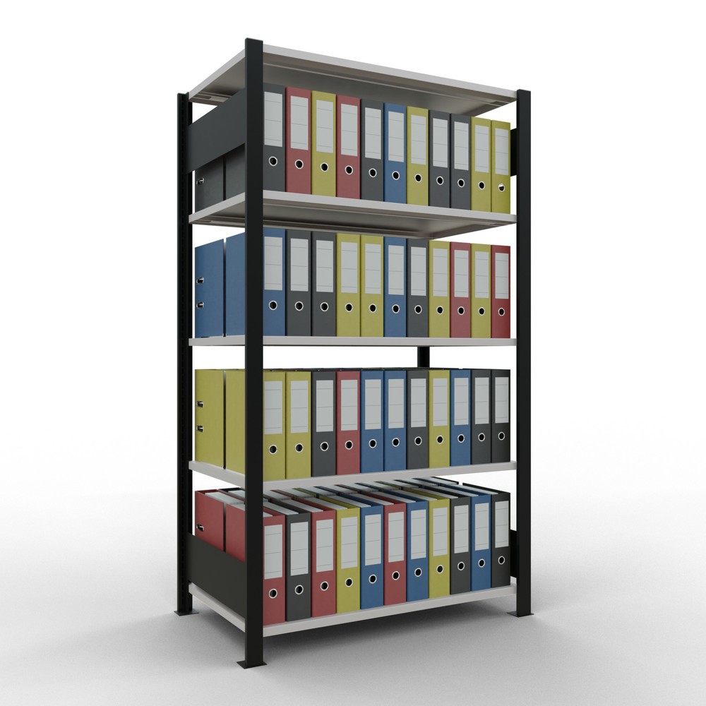 Número de imagen del producto 2: estantería para archivo módulo inicial SCHULTE, doble cara, sin topes centrales, carga por estante 150 kg, negro, alto H x An x F 1.800 x 1,000 x 600 mm