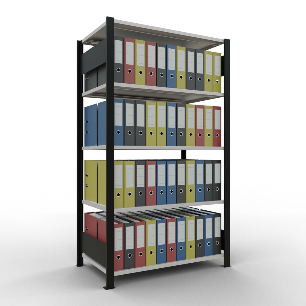 Número de imagen del producto 2: estantería para archivo módulo inicial SCHULTE, doble cara, sin topes centrales, carga por estante 150 kg, negro, alto H x An x F 1.800 x 1,000 x 600 mm