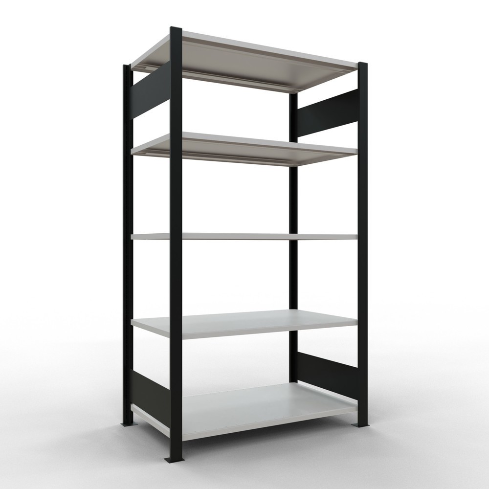 Imagen del producto: estantería para archivo módulo inicial SCHULTE, doble cara, sin topes centrales, carga por estante 150 kg, negro, alto H x An x F 1.800 x 1,000 x 600 mm