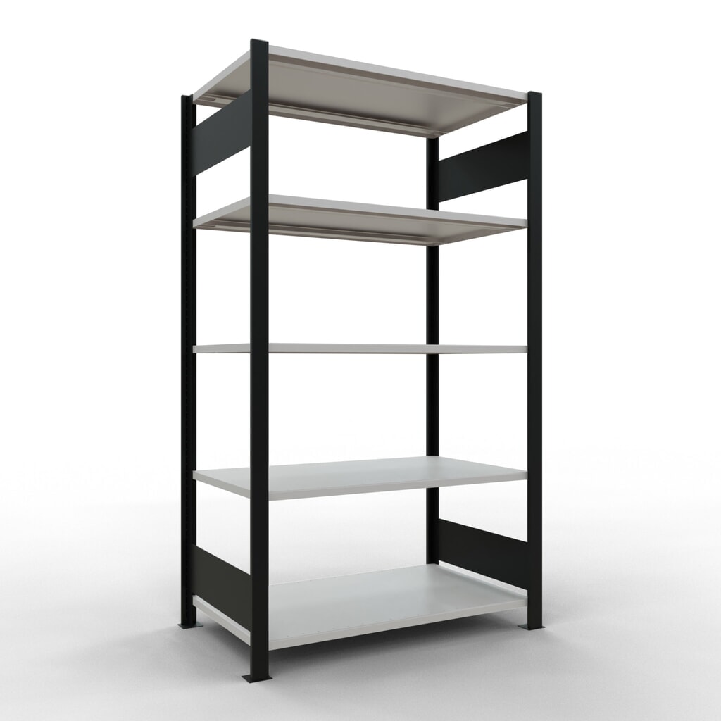 Imagen del producto: estantería para archivo módulo inicial SCHULTE, doble cara, sin topes centrales, carga por estante 150 kg, negro, alto H x An x F 1.800 x 1,000 x 600 mm