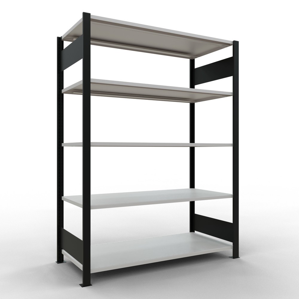 Imagen del producto: estantería para archivo módulo inicial SCHULTE, doble cara, sin topes centrales, carga por estante 150 kg, negro, alto H x An x F 1.800 x 1.300 x 600 mm
