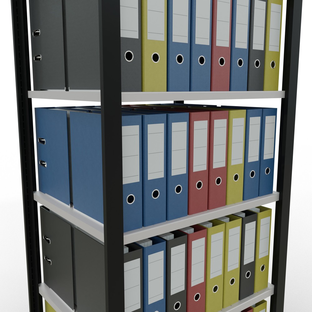 Número de imagen del producto 3: estantería para archivo SCHULTE módulo inicial, doble cara, sin topes centrales, carga por estante 150 kg, negro, alto H x An x F ancho x 750 x 600 mm