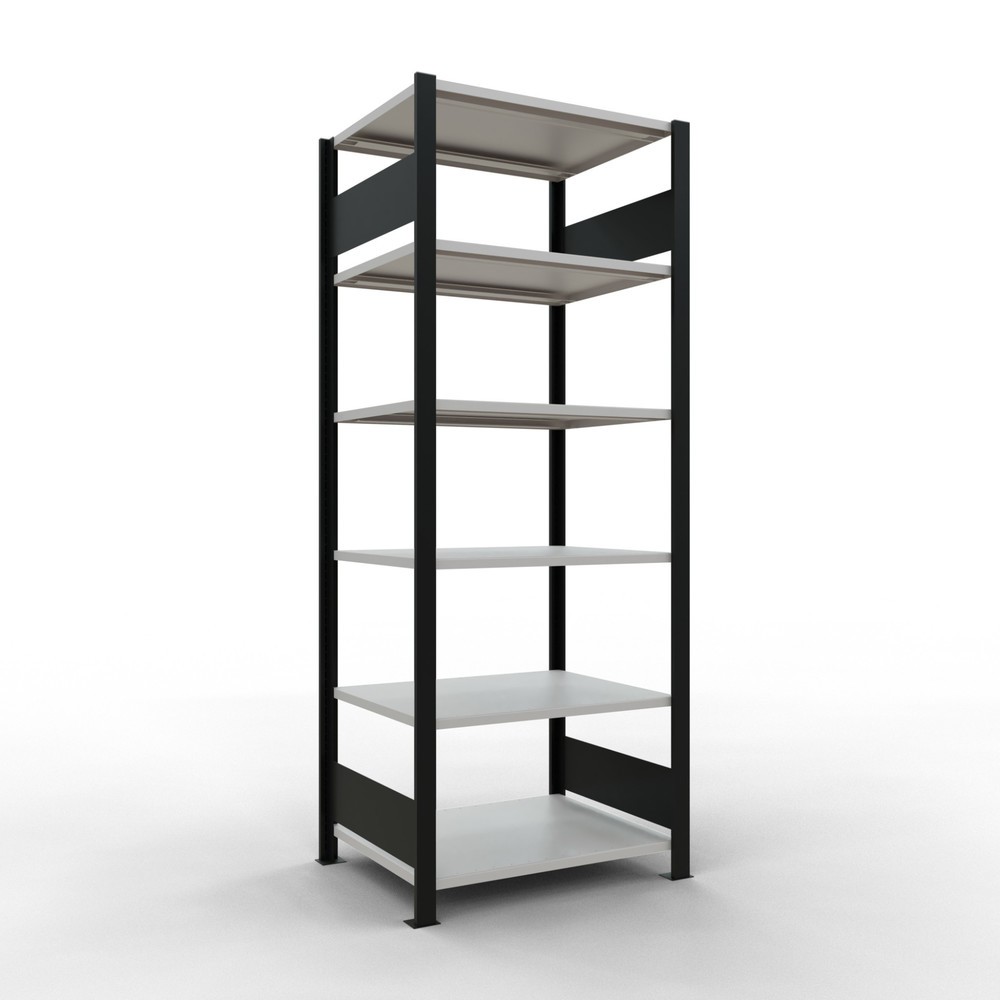 Imagen del producto: estantería para archivo SCHULTE módulo inicial, doble cara, sin topes centrales, carga por estante 150 kg, negro, alto H x An x F ancho x 750 x 600 mm