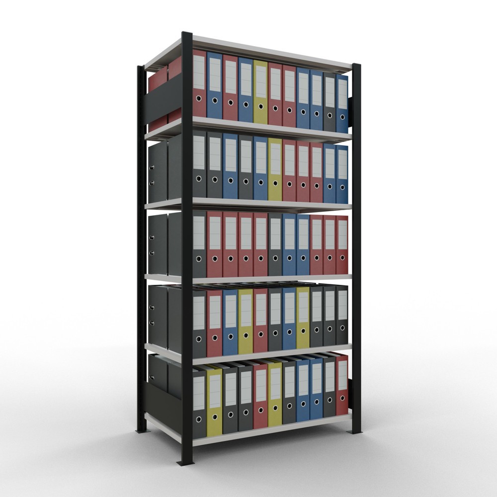 Número de imagen del producto 2: estantería para archivo SCHULTE módulo inicial, doble cara, sin topes centrales, carga por estante 150 kg, negro, alto H x An x F 2.000 x 1.000 x 600 mm