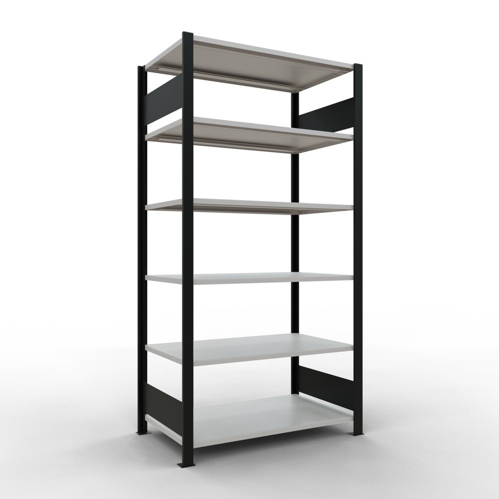 Imagen del producto: estantería para archivo SCHULTE módulo inicial, doble cara, sin topes centrales, carga por estante 150 kg, negro, alto H x An x F 2.000 x 1.000 x 600 mm