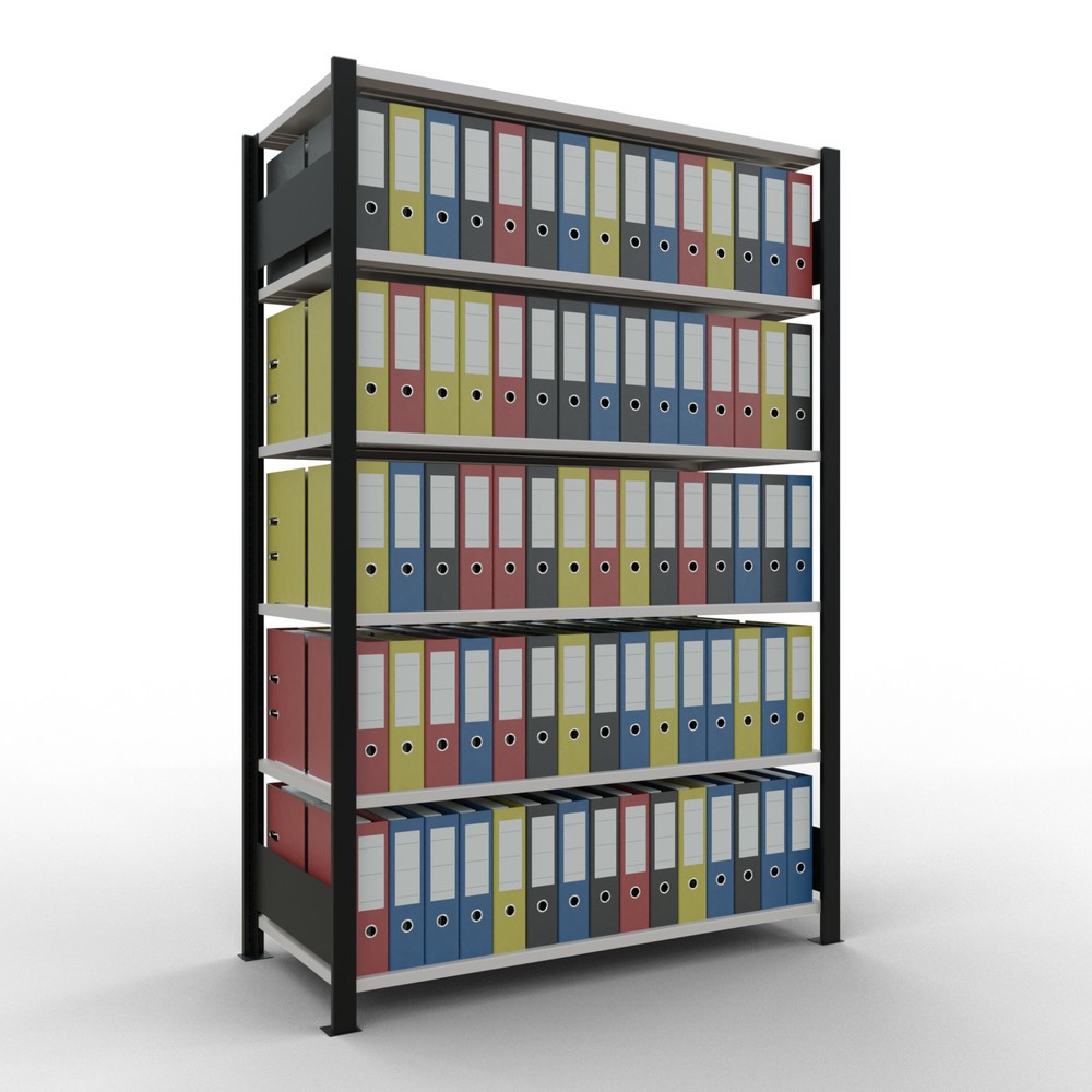 Número de imagen del producto 2: estantería para archivo SCHULTE módulo inicial, doble cara, sin topes centrales, carga por estante 150 kg, negro, alto H x An x F 2.000 x 1300 x 600 mm