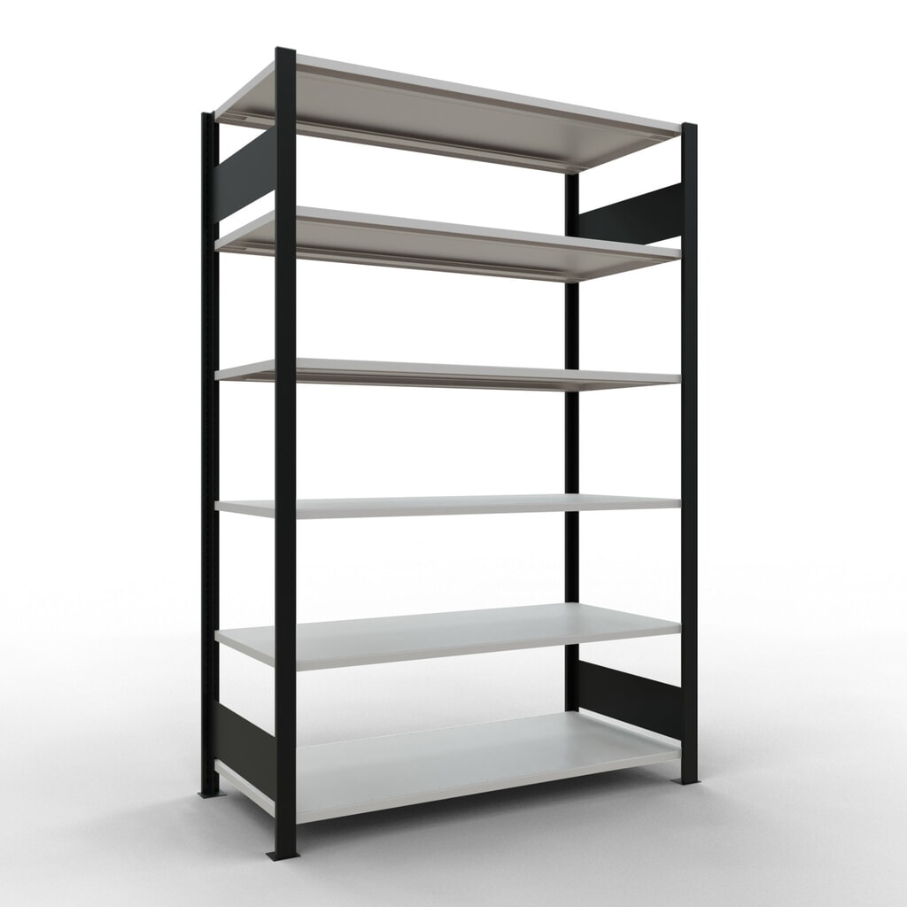estantería para archivo SCHULTE módulo inicial, doble cara, sin topes centrales, carga por estante 150 kg, negro, alto H x An x F 2.000 x 1300 x 600 mm Imagen del producto: estantería para archivo SCHULTE módulo inicial, doble cara, sin topes centrales, carga por estante 150 kg, negro, alto H x An x F 2.000 x 1300 x 600 mm