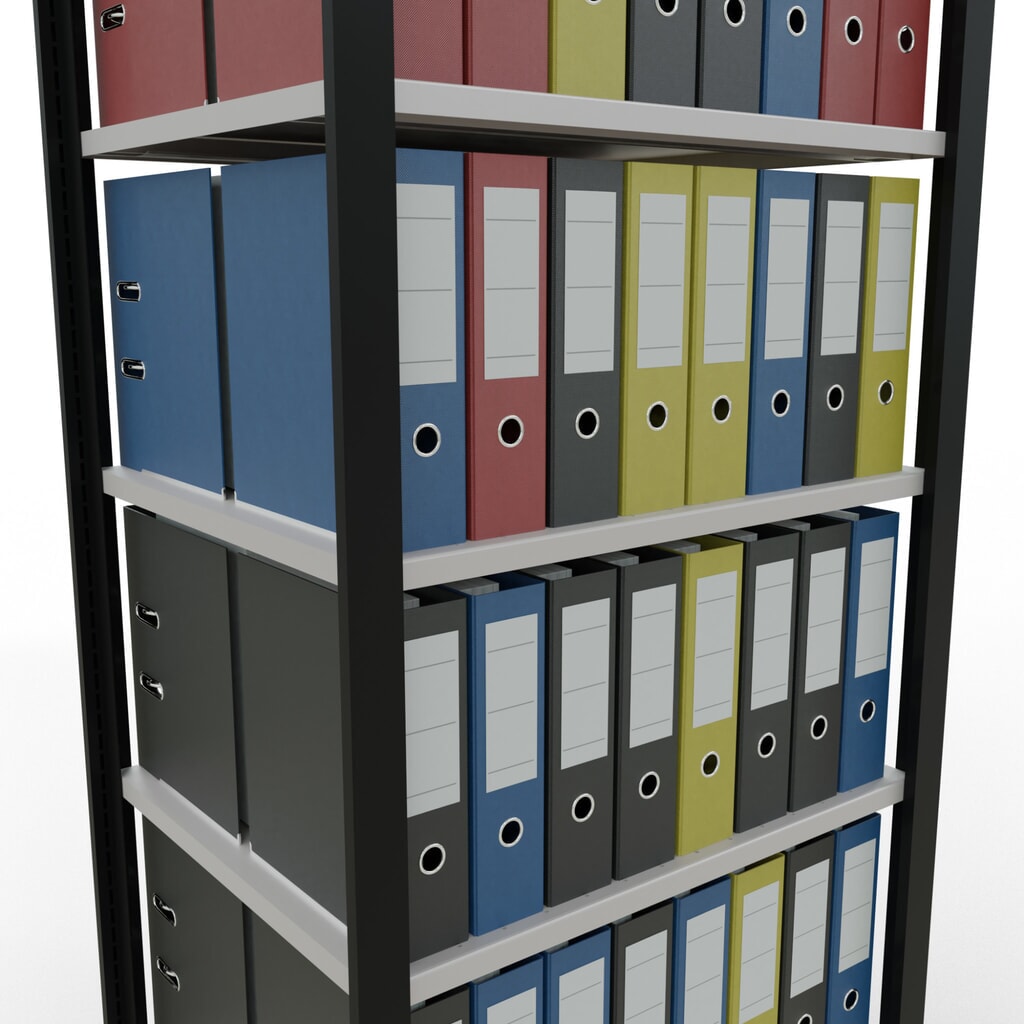 estantería para archivo SCHULTE módulo inicial, doble cara, sin topes centrales, carga por estante 150 kg, negro, alto H x An x F 2,300 x 750 x 600 mm Número de imagen del producto 3: estantería para archivo SCHULTE módulo inicial, doble cara, sin topes centrales, carga por estante 150 kg, negro, alto H x An x F 2,300 x 750 x 600 mm