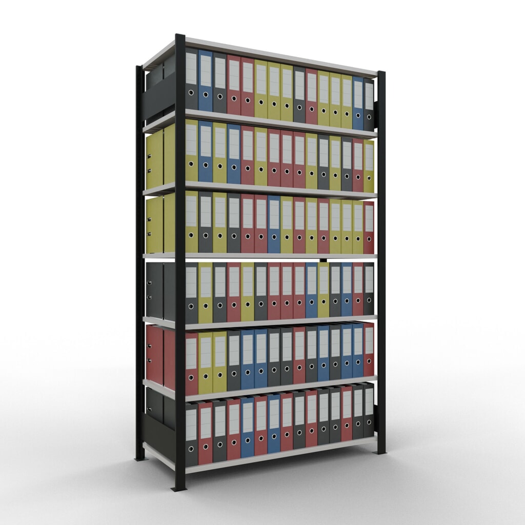 estantería para archivo SCHULTE módulo inicial, doble cara, sin topes centrales, carga por estante 150 kg, negro, alto H x An x F 2,300 x 1300 x 600 mm Número de imagen del producto 2: estantería para archivo SCHULTE módulo inicial, doble cara, sin topes centrales, carga por estante 150 kg, negro, alto H x An x F 2,300 x 1300 x 600 mm