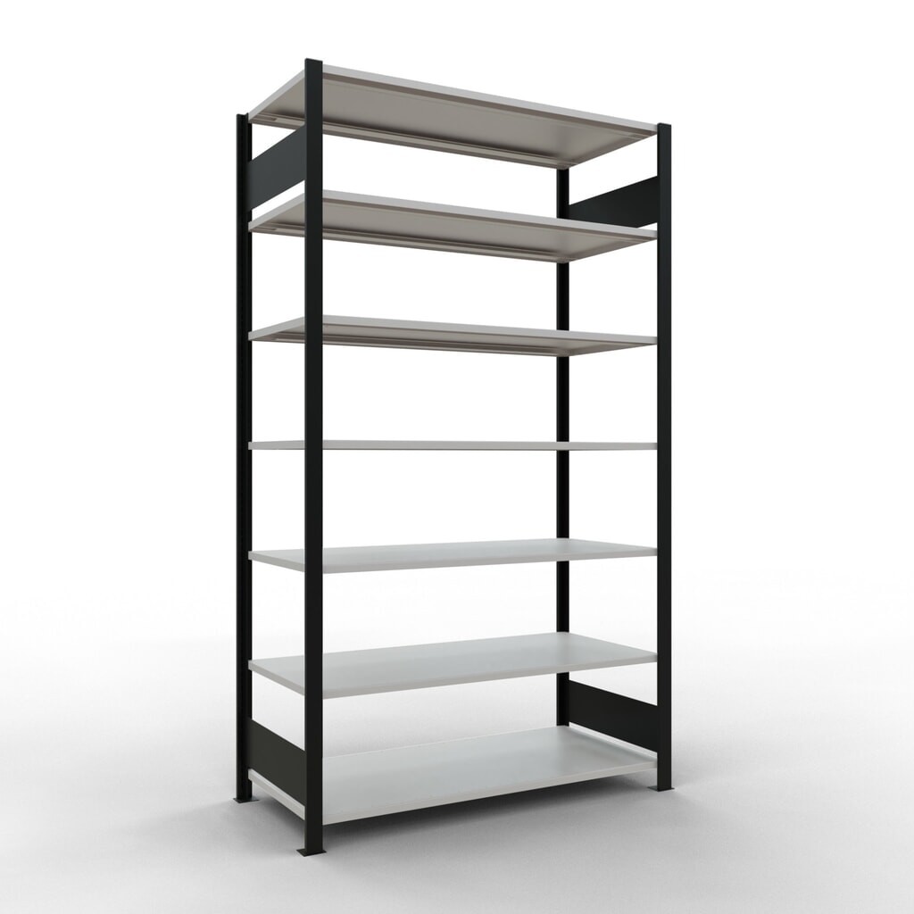 estantería para archivo SCHULTE módulo inicial, doble cara, sin topes centrales, carga por estante 150 kg, negro, alto H x An x F 2,300 x 1300 x 600 mm Imagen del producto: estantería para archivo SCHULTE módulo inicial, doble cara, sin topes centrales, carga por estante 150 kg, negro, alto H x An x F 2,300 x 1300 x 600 mm