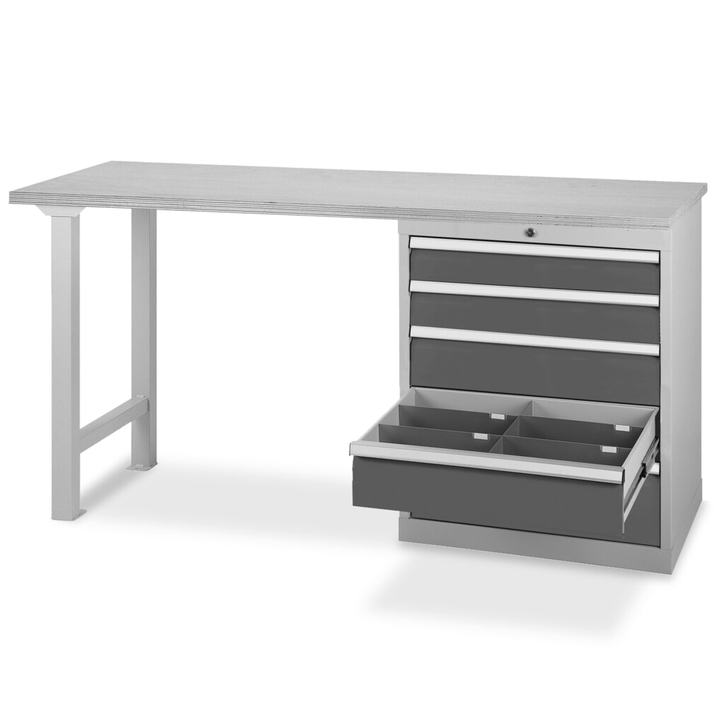 Serie de bancos de trabajo Bedrunka+Hirth con 5 cajones, CC 1.000 kg, H x A x F 859 x 1.500 x 600 mm Número de imagen del producto 2: Serie de bancos de trabajo Bedrunka+Hirth con 5 cajones, CC 1.000 kg, H x A x F 859 x 1.500 x 600 mm