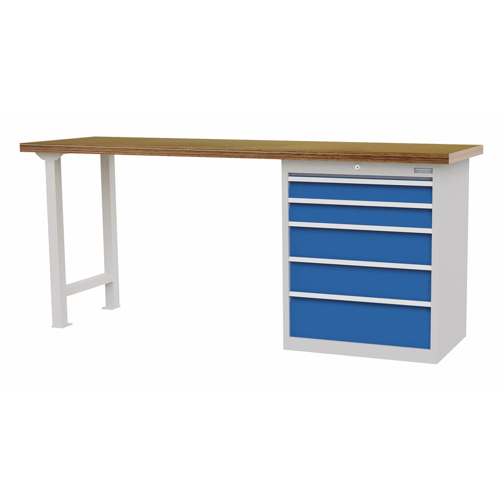 Serie de bancos de trabajo Bedrunka+Hirth con 5 cajones, CC 1.000 kg, H x A x F 859 x 2.000 x 600 mm Imagen del producto: Serie de bancos de trabajo Bedrunka+Hirth con 5 cajones, CC 1.000 kg, H x A x F 859 x 2.000 x 600 mm