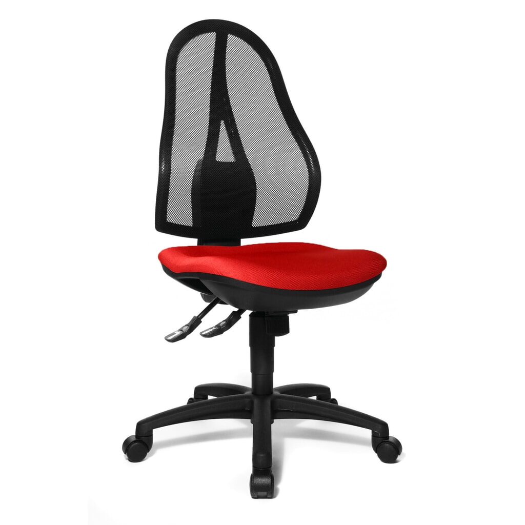 Silla operativa giratoria Topstar® Open Point Syncro, el asiento protege la columna, respaldo de malla, rojo Número de imagen del producto 2: Silla operativa giratoria Topstar® Open Point Syncro, el asiento protege la columna, respaldo de malla, rojo