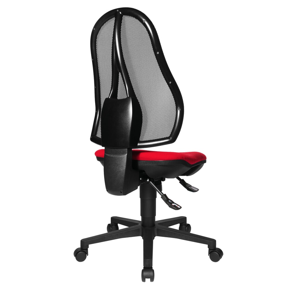 Silla operativa giratoria Topstar® Open Point Syncro, el asiento protege la columna, respaldo de malla, rojo Número de imagen del producto 5: Silla operativa giratoria Topstar® Open Point Syncro, el asiento protege la columna, respaldo de malla, rojo
