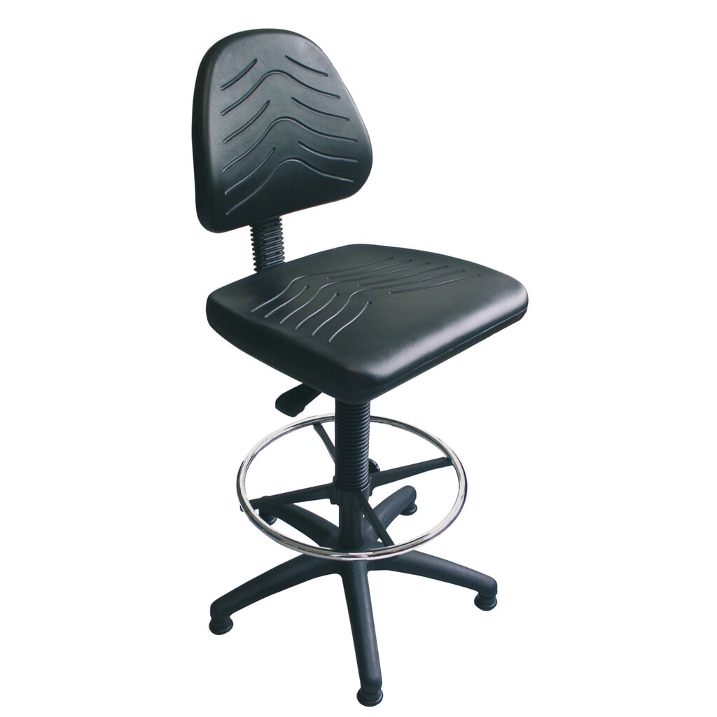Imagen del producto: Silla de trabajo giratoria Komfort, tapizada de tela, altura de asiento 520-710 mm, base de plástico, conteras, estribo circular