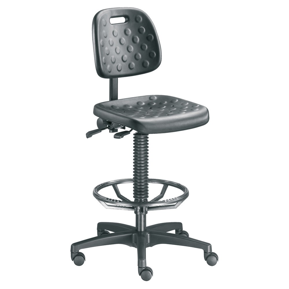 Imagen del producto: Silla de trabajo giratoria Strength, transpirable, ergonómica, altura del asiento: 450-650 mm, ruedas, estribo circular, negra