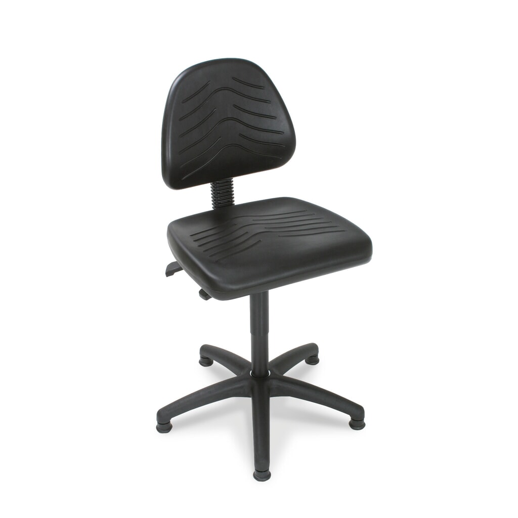 Silla giratoria de trabajo universal altura de asiento 450-640mm Base de plástico deslizadores de suelo de piel sintética negro Imagen del producto: Silla giratoria de trabajo universal altura de asiento 450-640mm Base de plástico deslizadores de suelo de piel sintética negro