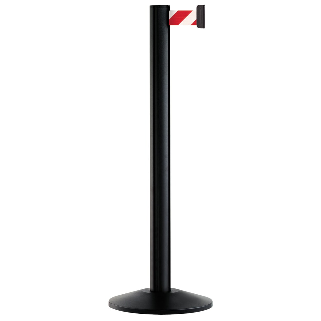 Imagen del producto: Sistema de guiado de personas Classic, poste negro, rayas diagonales rojas / blancas