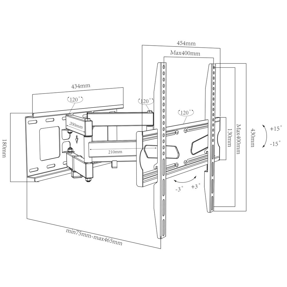 Número de imagen del producto 5: Soporte de pared B-NS 400 giratorio, inclinable, negro