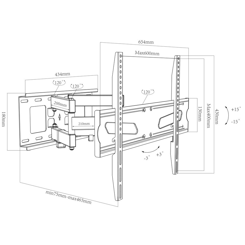Número de imagen del producto 5: Soporte de pared B-NS 600 giratorio, inclinable, negro