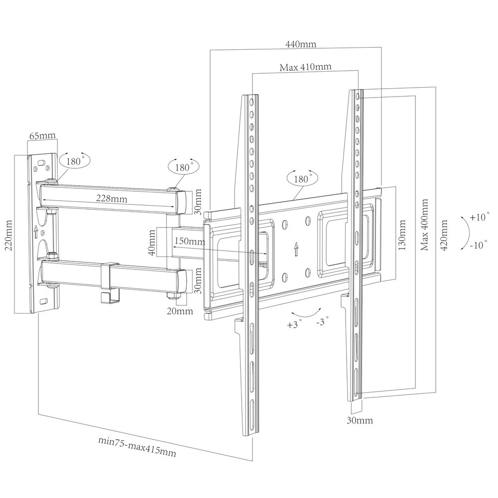 Número de imagen del producto 5: Soporte de pared B-SN 400 giratorio, inclinable, negro