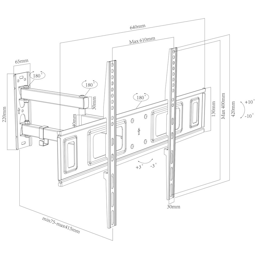 Número de imagen del producto 5: Soporte de pared B-SN 600 giratorio, inclinable, negro