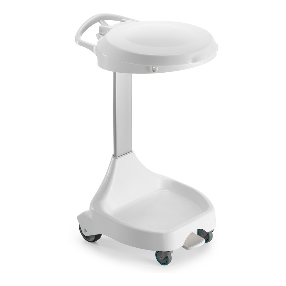 Imagen del producto: Delta I Mobile - Soporte para bolsas de 120 litros, 2 ruedas y 2 ruedas giratorias, marco blanco, tapa azul