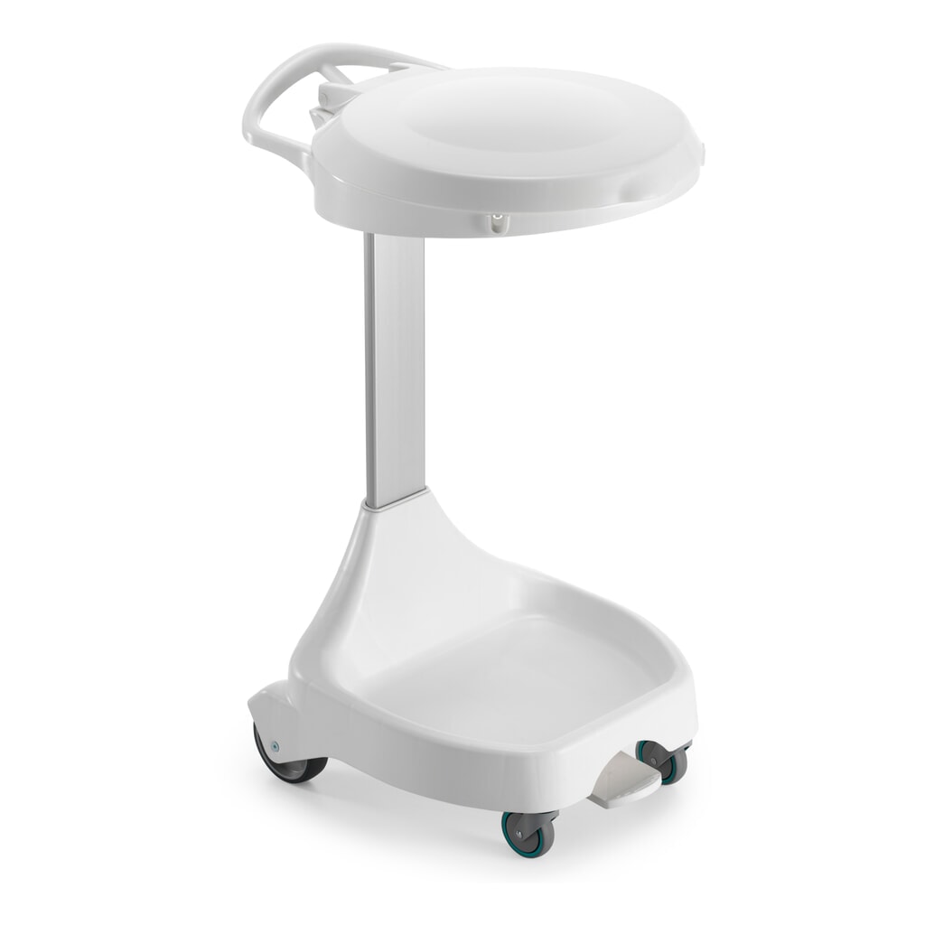 Imagen del producto: Delta I Mobile - Soporte para bolsas de 120 litros, 2 ruedas y 2 ruedas giratorias, marco blanco, tapa azul