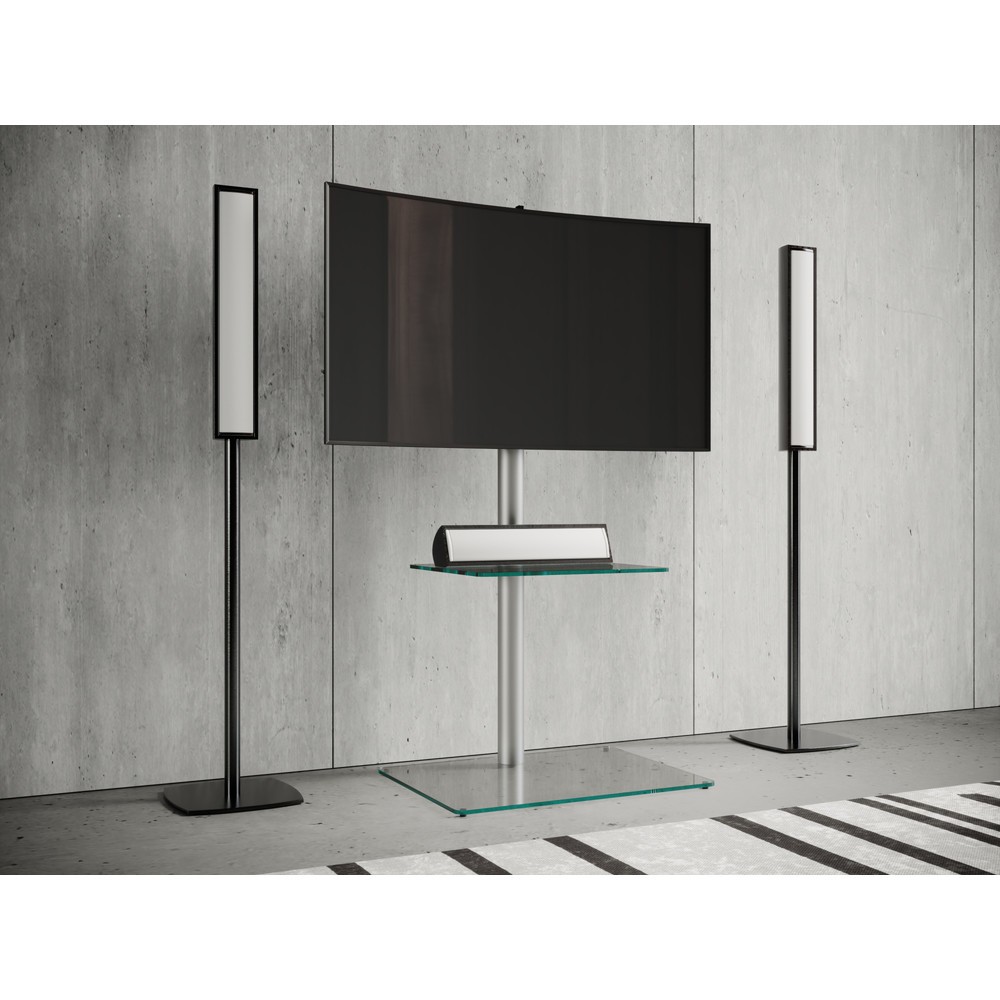 Número de imagen del producto 3: Soporte vertical de TV Alani con estante intermedio, plateado