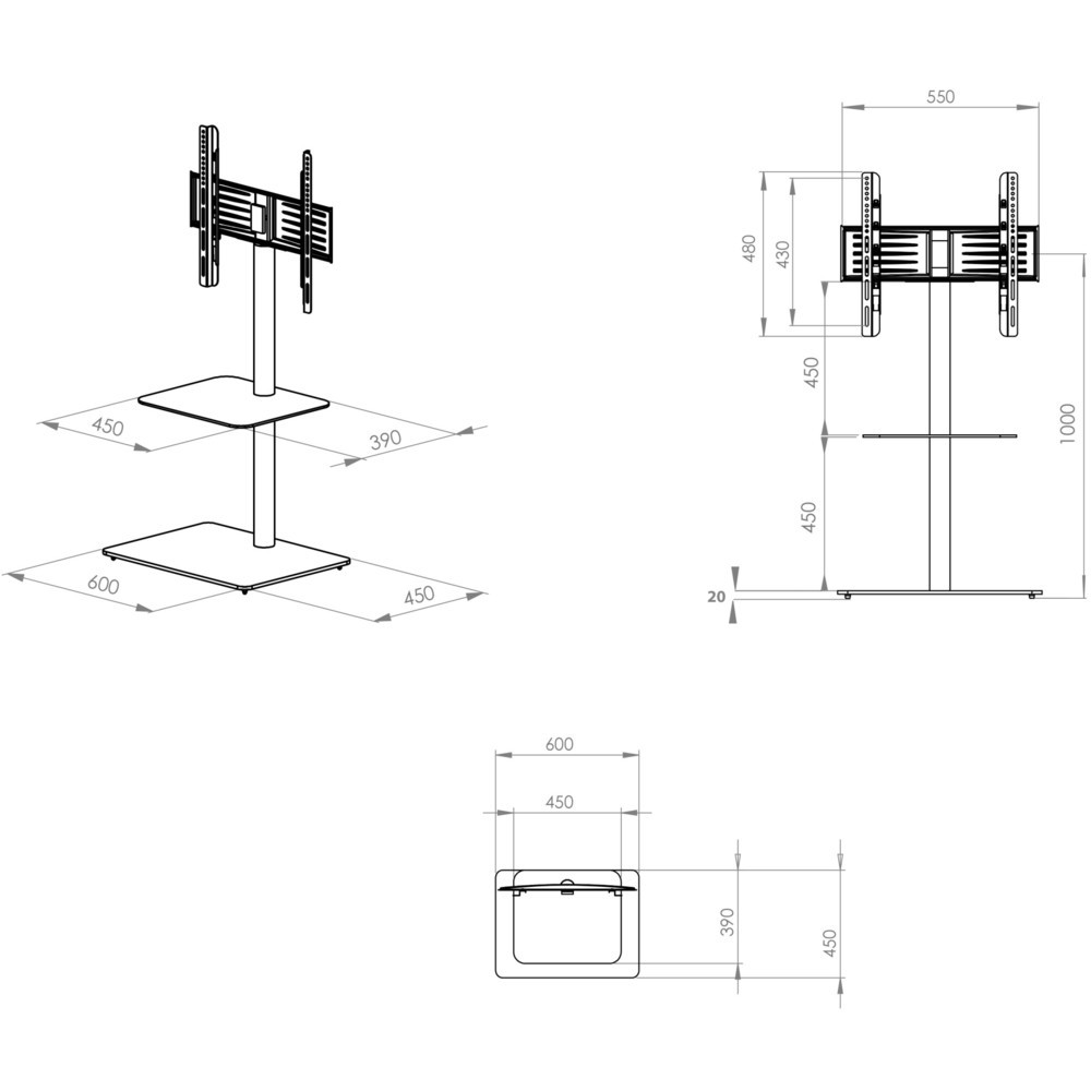 Número de imagen del producto 5: Soporte vertical de TV Alani con estante intermedio, plateado