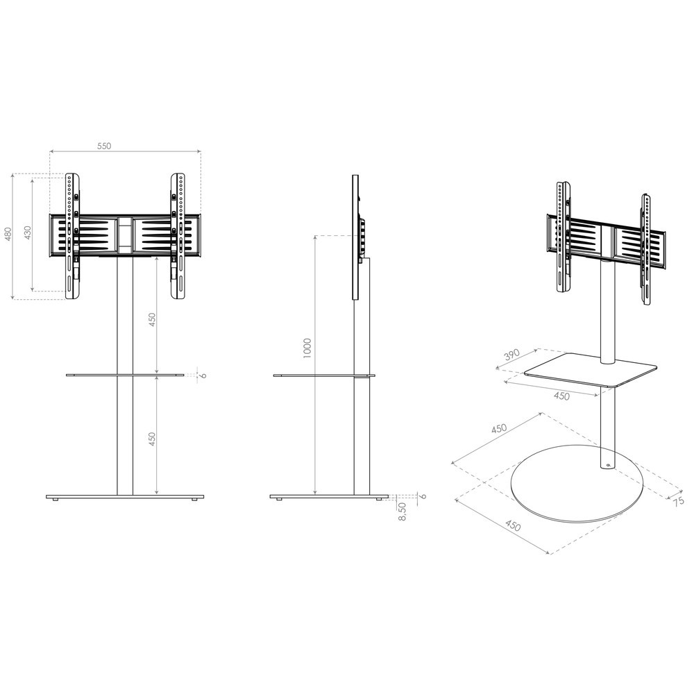 Número de imagen del producto 5: Soporte vertical de TV Cirla con estante intermedio, blanco