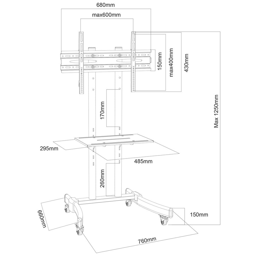 Número de imagen del producto 5: Soporte vertical de TV B-MS 125 ajustable en altura, negro