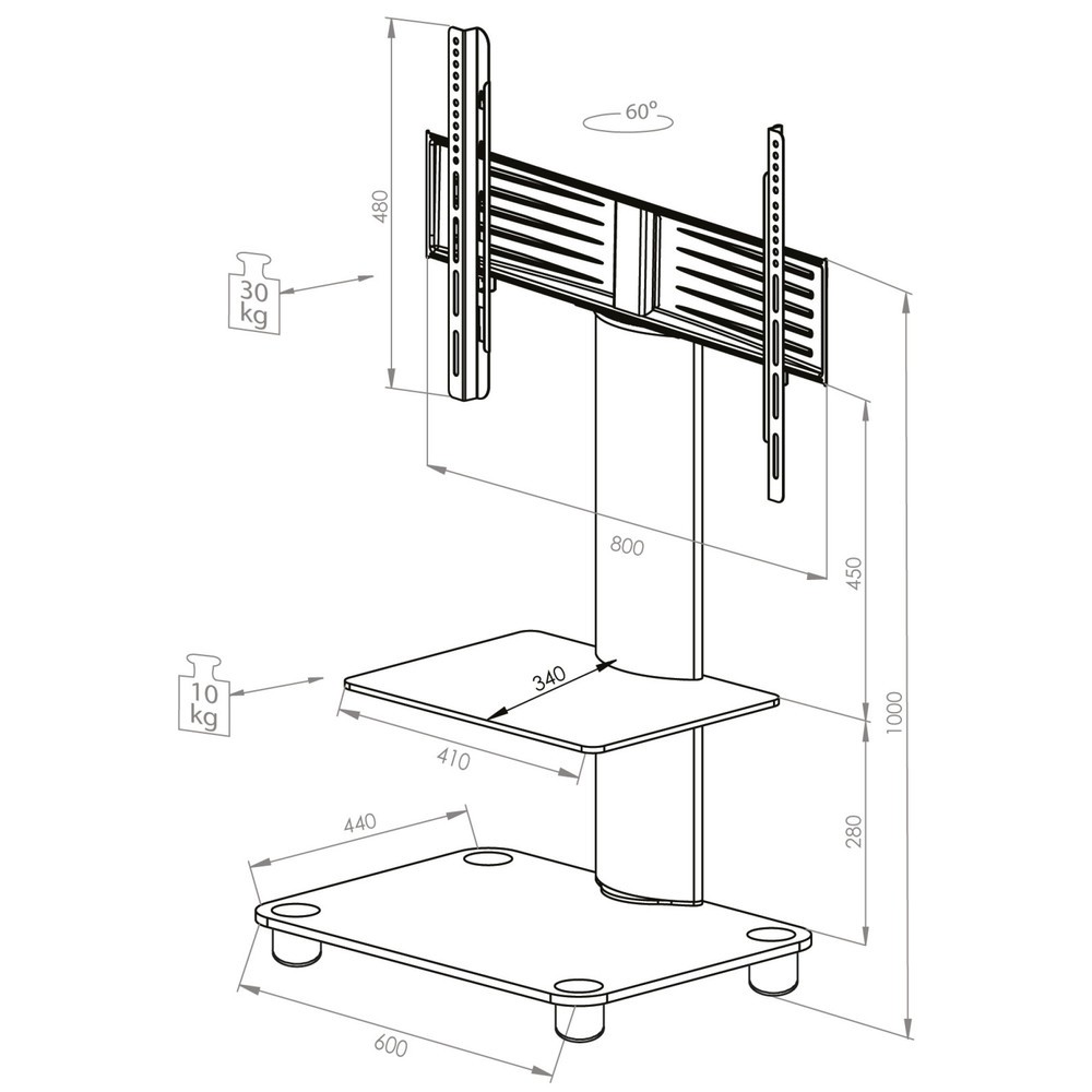 Número de imagen del producto 4: Soporte vertical de TV Tosal con estante intermedio, plateado