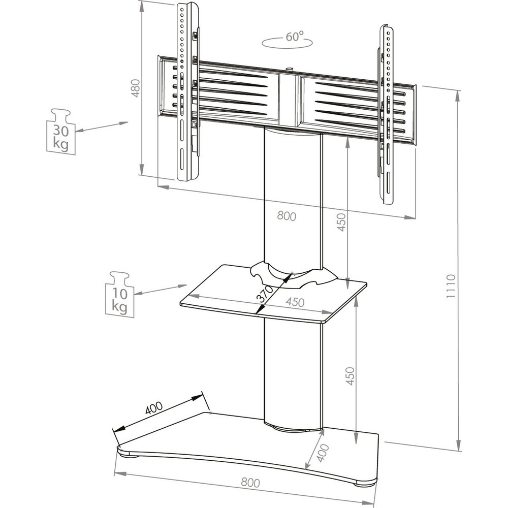 Número de imagen del producto 4: Soporte vertical de TV Zental con estante intermedio, plateado