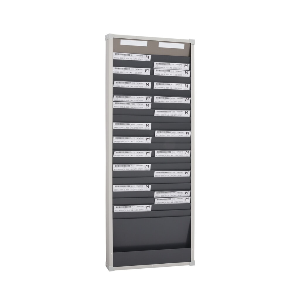Clasificador de tarjetas, 2 filas de 25 compartimentos, alto x ancho 1.350 x 490 mm Imagen del producto: Clasificador de tarjetas, 2 filas de 25 compartimentos, alto x ancho 1.350 x 490 mm