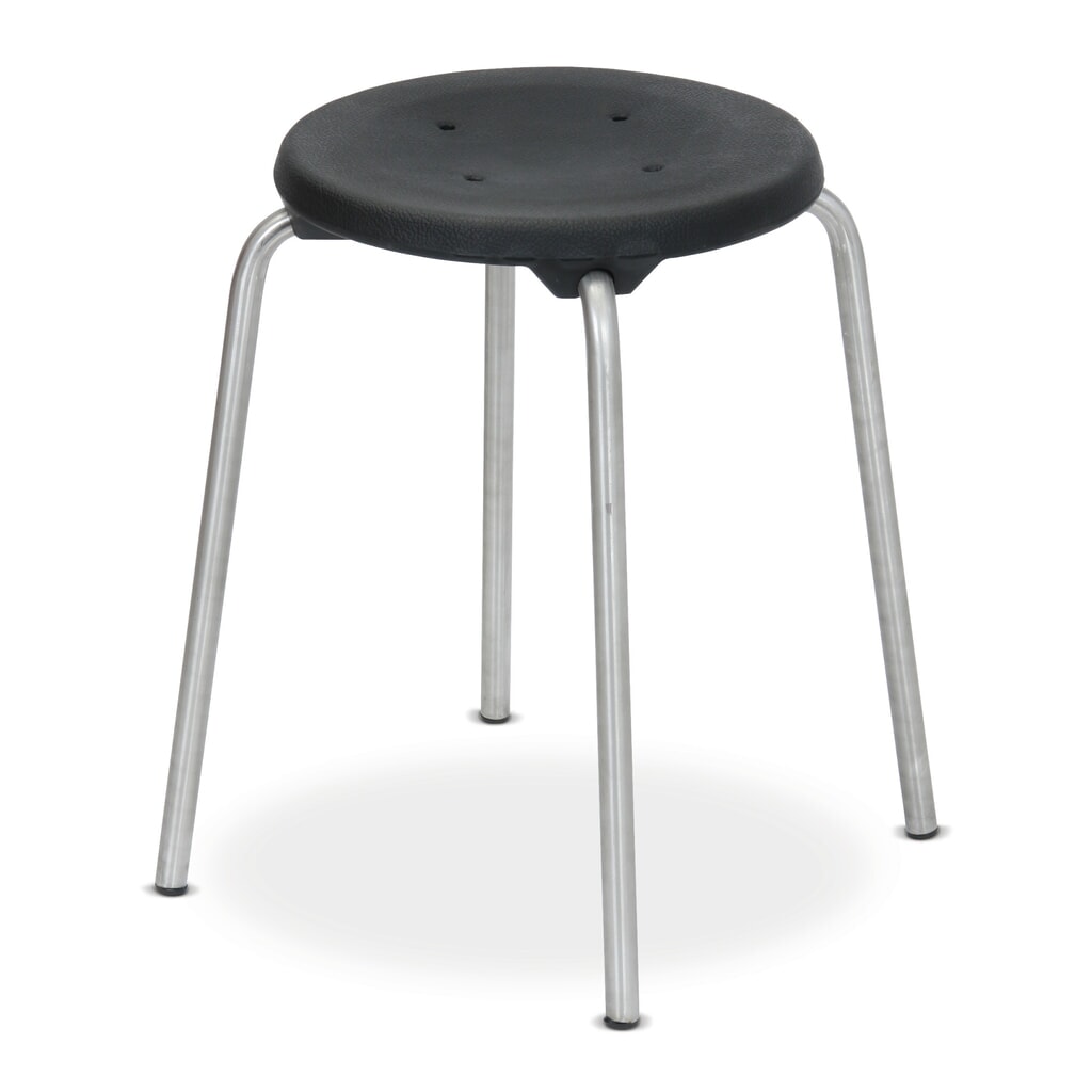 Taburete apilable asiento PU, altura de construcción asiento 500 mm, planeador de suelo, negro Imagen del producto: Taburete apilable asiento PU, altura de construcción asiento 500 mm, planeador de suelo, negro