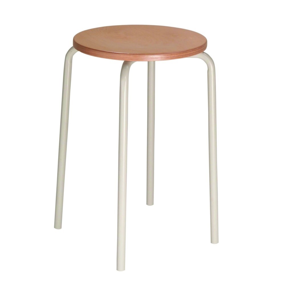 Imagen del producto: Taburete apilable HEMMDAL, asiento de haya, altura de asiento de 500 mm, conteras, gris claro