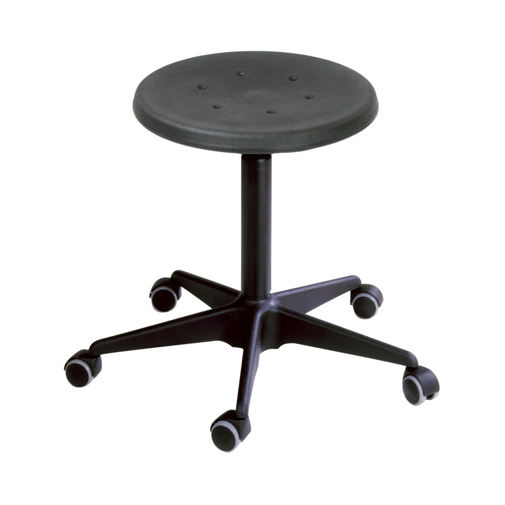 Imagen del producto: Taburete HEMMDAL, asiento PU, altura de construcción asiento 410-535 mm, base de acero, ruedas