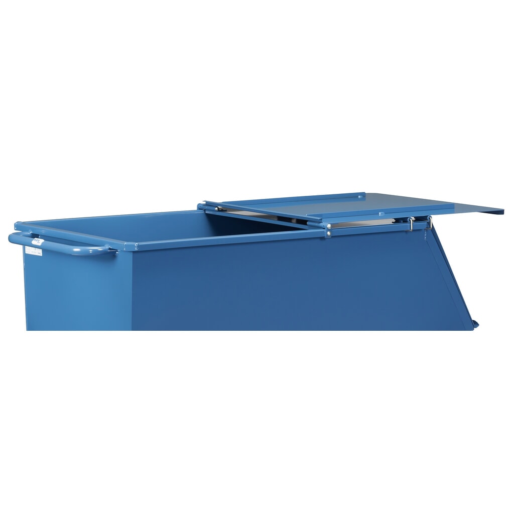 Tapa abatible para cubeta con mecanismo de vuelco fetra®, con ruedas, azul, 0,45 m³ Número de imagen del producto 4: Tapa abatible para cubeta con mecanismo de vuelco fetra®, con ruedas, azul, 0,45 m³