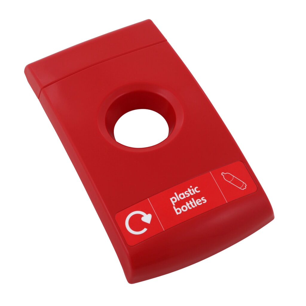 Imagen del producto: Tapa para cubo de residuos ENVIROBIN Midi/Mini, roja, etiqueta "botellas de plástico"