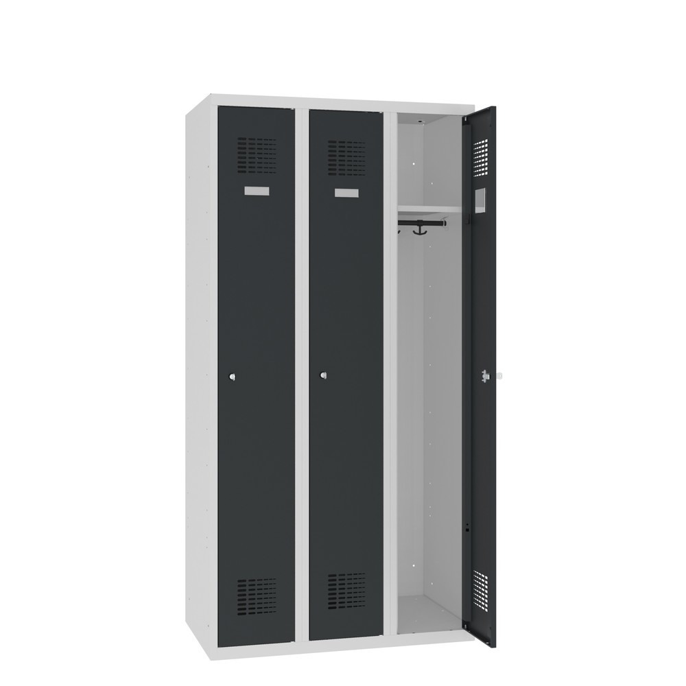 Imagen del producto: Taquilla Steinbock®, apoyada en el suelo, 3 departamentos, cerradura de manivela, HxAxF 1.800 x 900 x 500 mm, gris claro/gris antracita