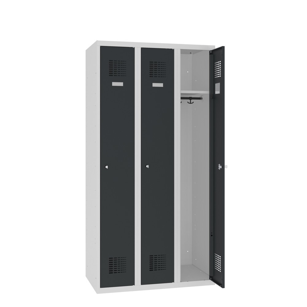 Número de imagen del producto 1: Taquilla Steinbock®, apoyada en el suelo, 3 departamentos, cerradura cilíndrica, HxAxF 1.800 x 900 x 500 mm, gris claro/gris antracita
