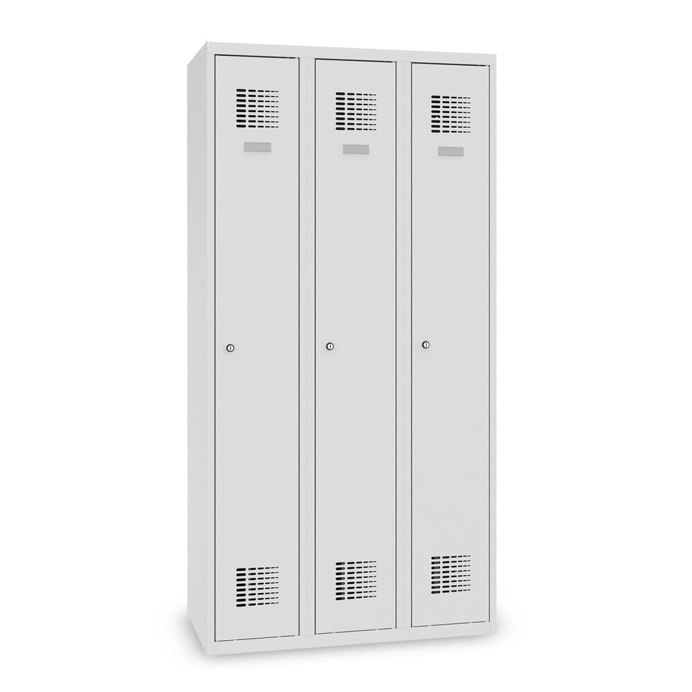 Imagen del producto: Taquilla Steinbock®, apoyada en el suelo, 3 departamentos, cerradura de manivela, HxAxF 1.800 x 900 x 500 mm, gris claro/gris antracita